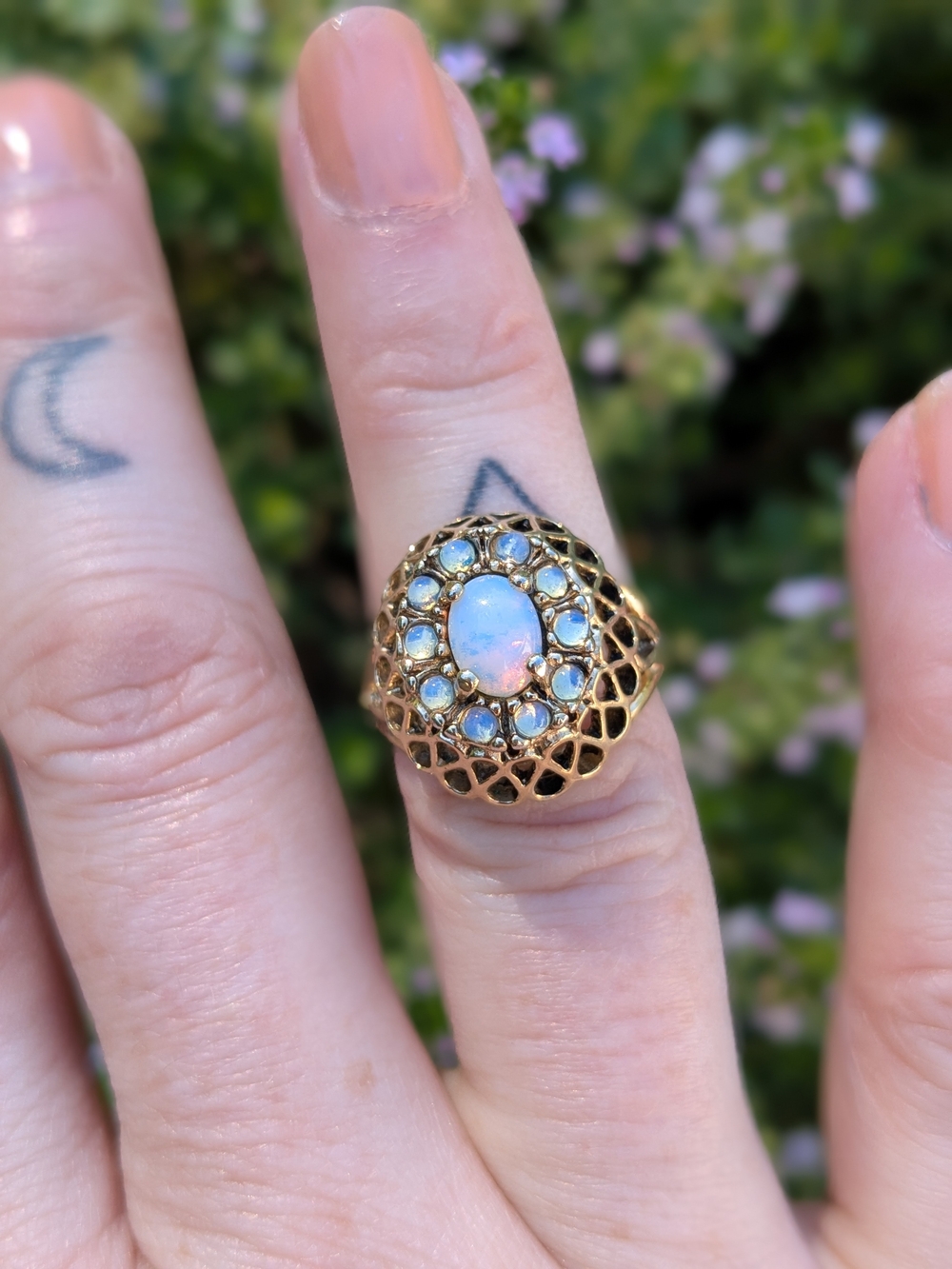 Opalite Cluster Gold Ring - 1970s Vintage